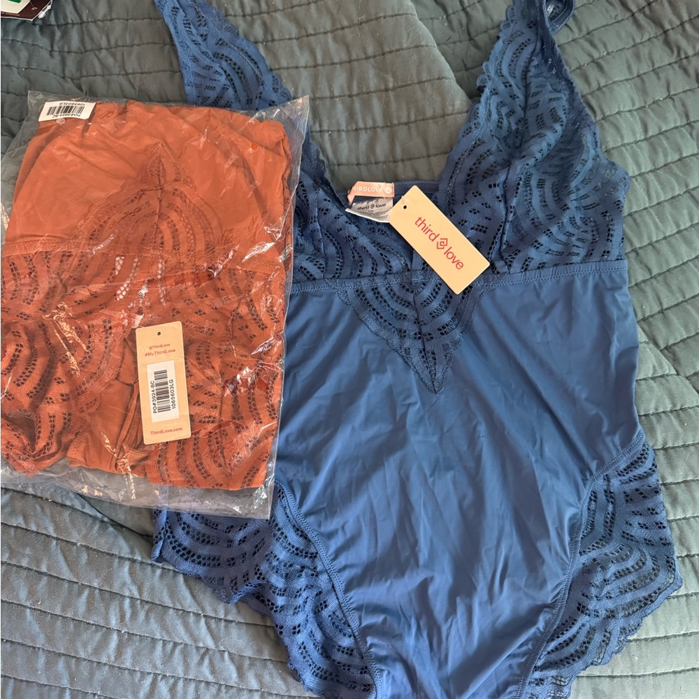 ThirdLove Blue and Orange Lace Bodysuit Set